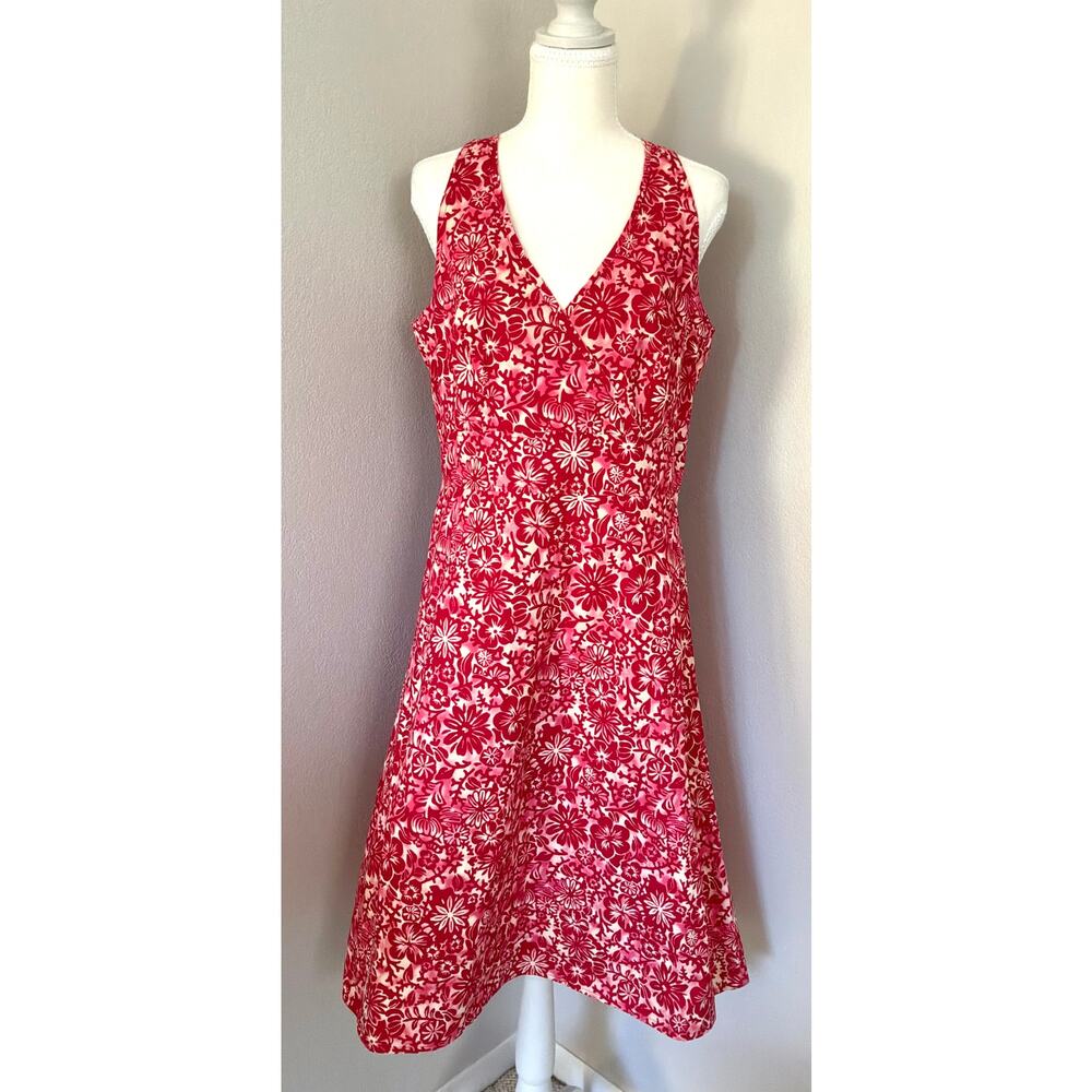 Marella Red Floral Cotton Dress Size US 10 Made in Italy Sleeveless A-Line